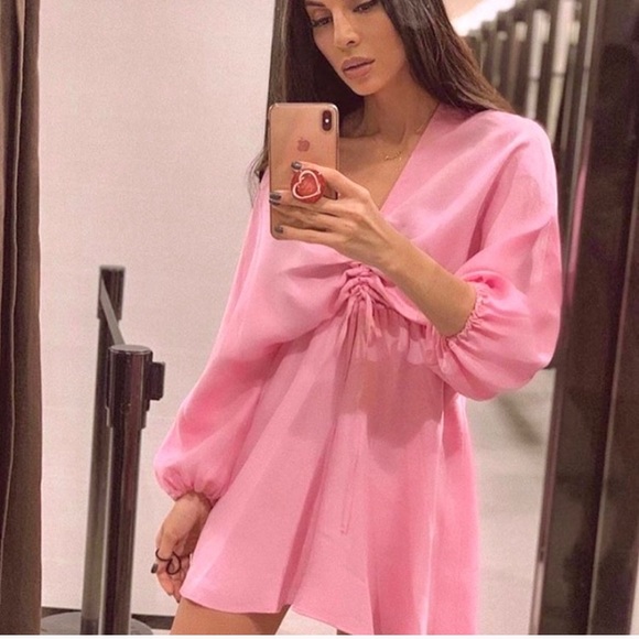ZARA pink gathered bodice mini dress silky XS